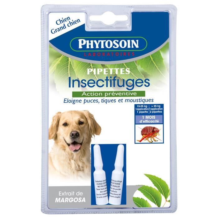 PHYTOSOIN Pipettes insectifuges - Pour chien moyen et grand chien - Lot de 2
