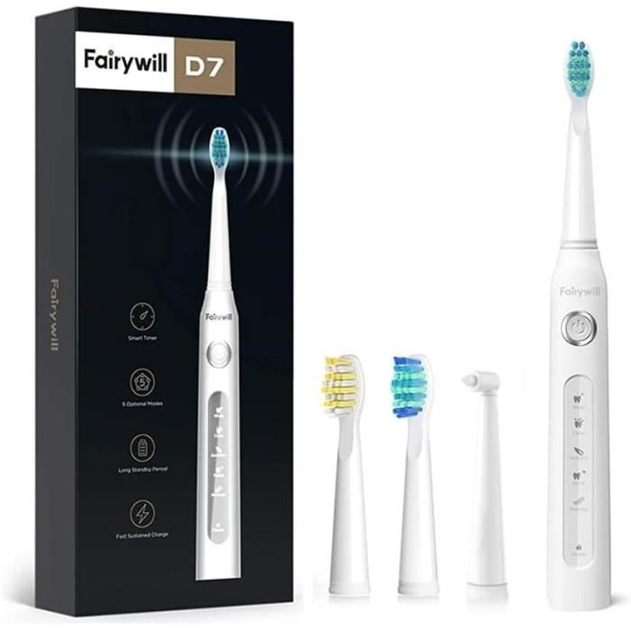 Brosse à Dents Électrique Rechargeable Sans Fil - 4 Modes De Nettoyage - 8 Têtes Incluses - Blanche