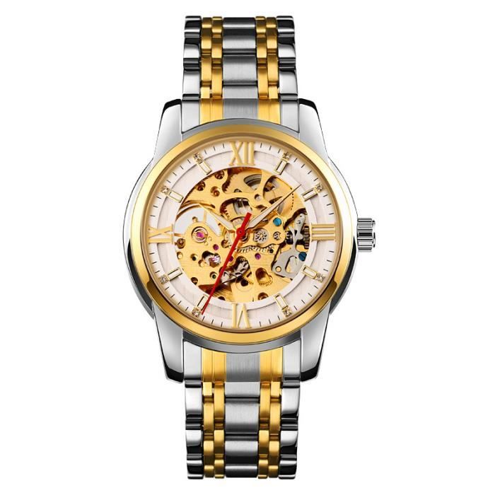 Montre homme de marque cadran squelette mode mécanique automatique étanche bracelet en acier doré argent classique luxe