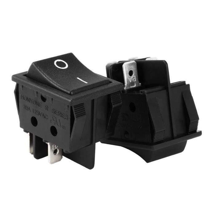 AC 20A-125V 22A-250V DPST 4P 2 Position I-O Boat Rocker Switch Black ...