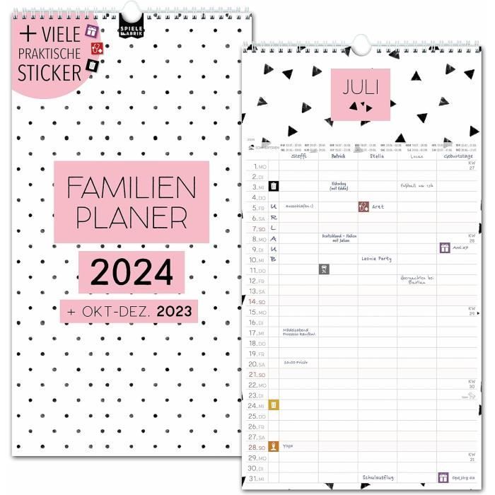 Calendrier familial 2024 - 5 colonnes - Noir-blanc-couleur - Planificateur  familial 2024 et oct-déc 2023 - 23 x 43 cm -[S211] - Cdiscount Beaux-Arts  et Loisirs créatifs