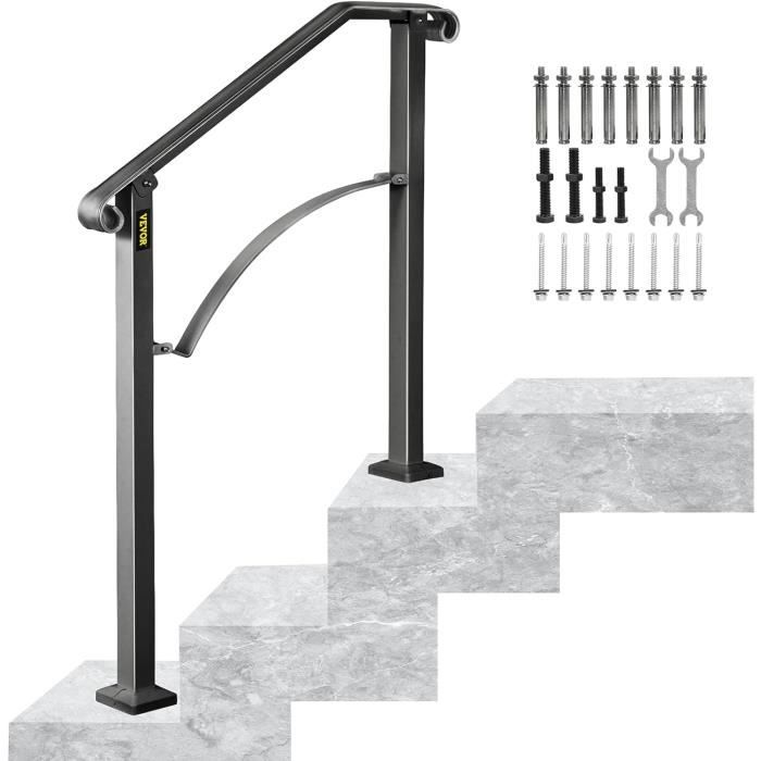 Main Courante d'escalier Moderne 80cm/100cm/150cm/2m/3m Marches d'escalier Garde-Corps de sécurité en Fer forgé en métal, Rail de rampe à Montage Mural pour Couloir de Jardin à la Maison - Kit Complet