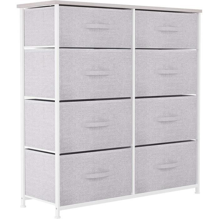 YITAHOME Commode Avec Poches Latérales Et Crochets, Commode à 8 Tiroirs En Tissu Meuble De Rangement Avec Dessus En Bois Pour Chambre à Coucher, Salon, Chambre D'enfant,Beige