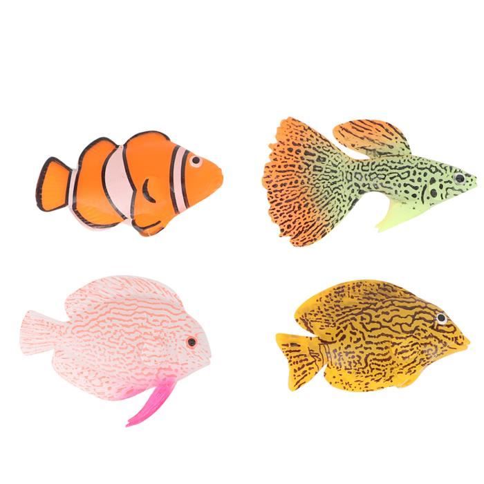 Meilleurs prix pour Poisson artificiel d'aquarium 4 PCS Lumineux Silicone Artificiel Faux Poisson Paysage Ornement Décoration Accessoire -SURENHAP