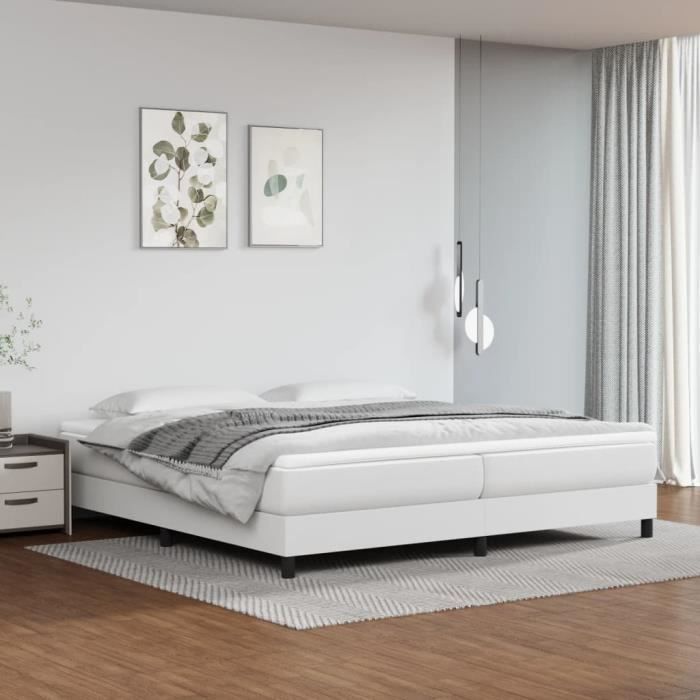 Sommier tapissier - TMISHION - PAL3120719 - Similicuir Blanc - 200x200 cm - 2 places