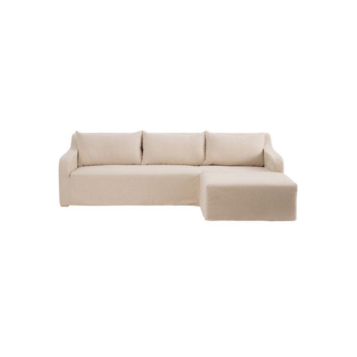 canapé d'angle panoramique en tissu beige - tousmesmeubles - linou - confort lounge - 5 personnes