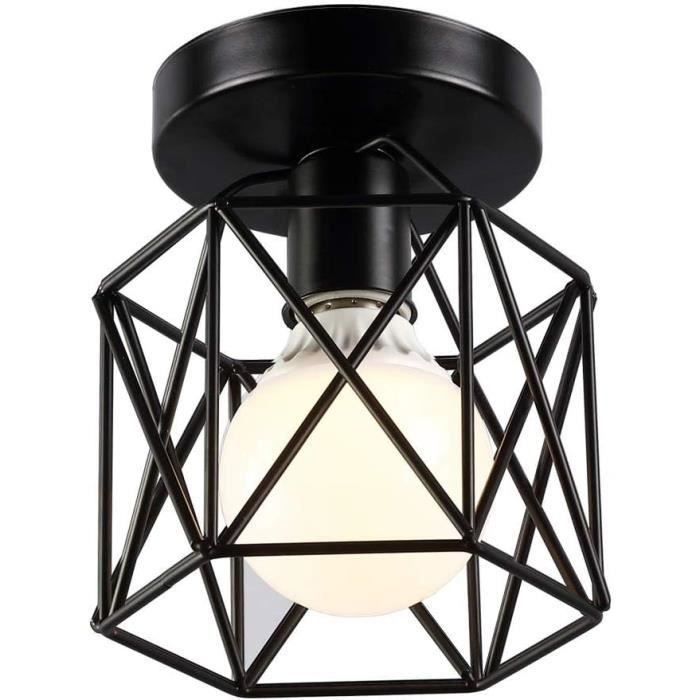 UNI 2 Pack Rétro Lampe de Plafond Industrielle Cage Carrée Noir Fer