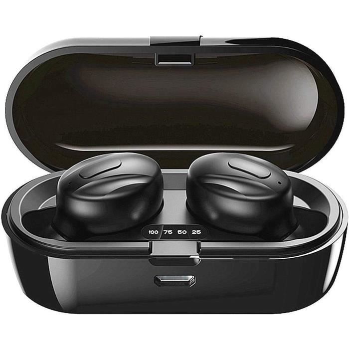 Escape - Écouteurs stéréo intra-auriculaires, Bluetooth 5.0 avec étui de chargement et microphone intégré, noir
