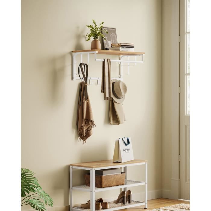 Porte-manteau Mural avec 5 Crochets Amovibles avec Tringle pour Entrée Chambre Salon Doré Chêne et Blanc Nuage Porte-manteau Mural avec 5 Crochets Amovibles avec Tringle pour Entrée Chambre Salon Doré Chêne et Blanc Nuage