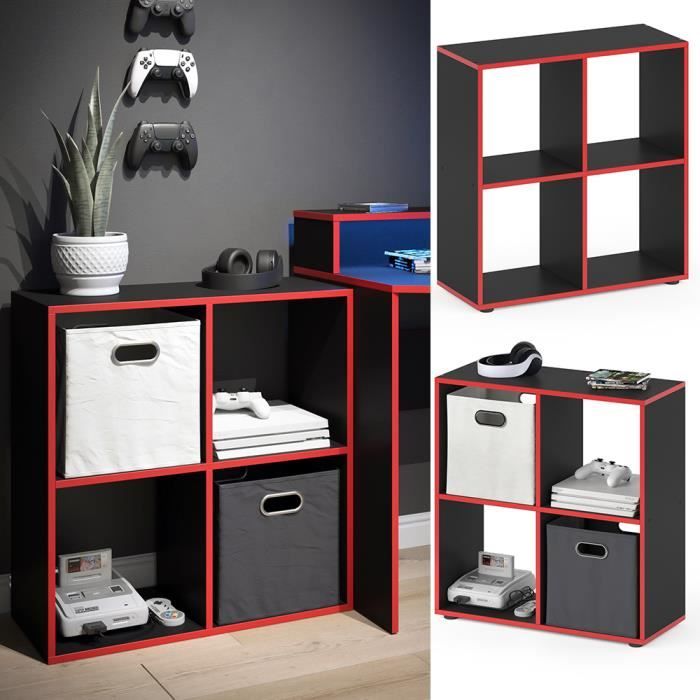 vicco séparateur de pièce tetra étagère pour livres noir et rouge 4 compartiments étagère indépendante étagère de rangement