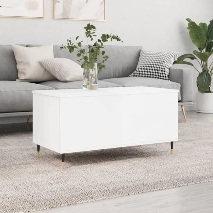 vidaXL Table basse Blanc brillant 90x445x45 cm Bois dingénierie 830966