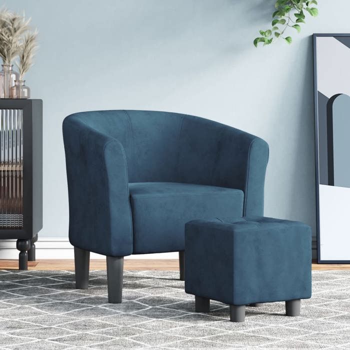 vidaXL Fauteuil Cabriolet avec Repose-pied Chaise avec Accoudoirs Canapé avec Dossier Siège Rembourré Salon Chambre Bleu 356453