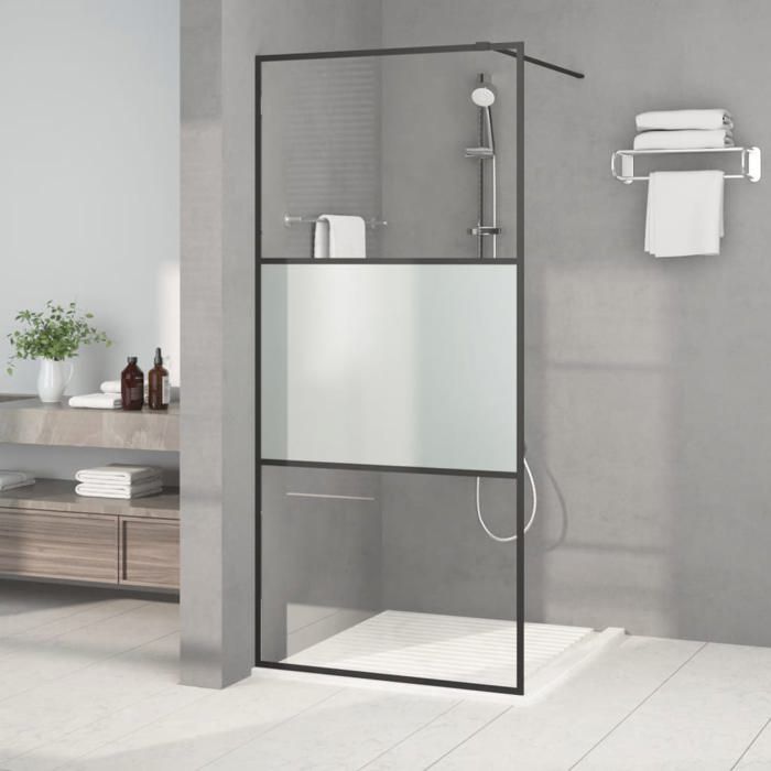 152106 vidaXL Paroi de douche Noir 90x195 cm Verre ESG demi-dépoli