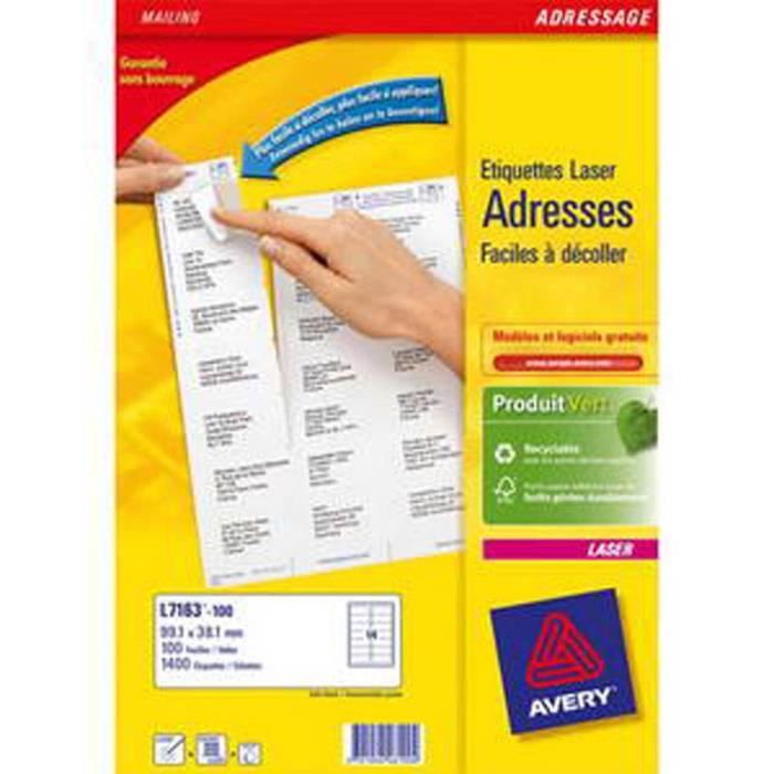 Avery L7167-500 Lot De 500 Étiquettes Adresses Laser BlockOut 199,6 X 289,1 Mm - Blanc