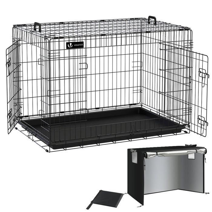 VOUNOT® Cage pour chien pliable avec housse de protection - 107x70x78cm - 2 portes verrouillable et plateau amovible VOUNOT® Cage pour chien pliable avec housse de protection - 107x70x78cm - 2 portes verrouillable et plateau amovible