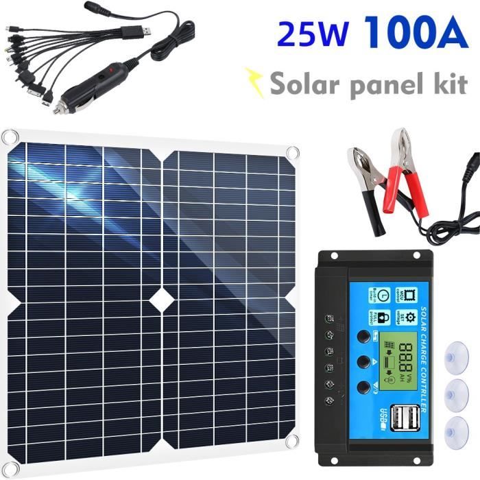 25W Kit de panneaux solaires 12V chargeur de batterie avec véhicule de  Contrôleur - Cdiscount Bricolage