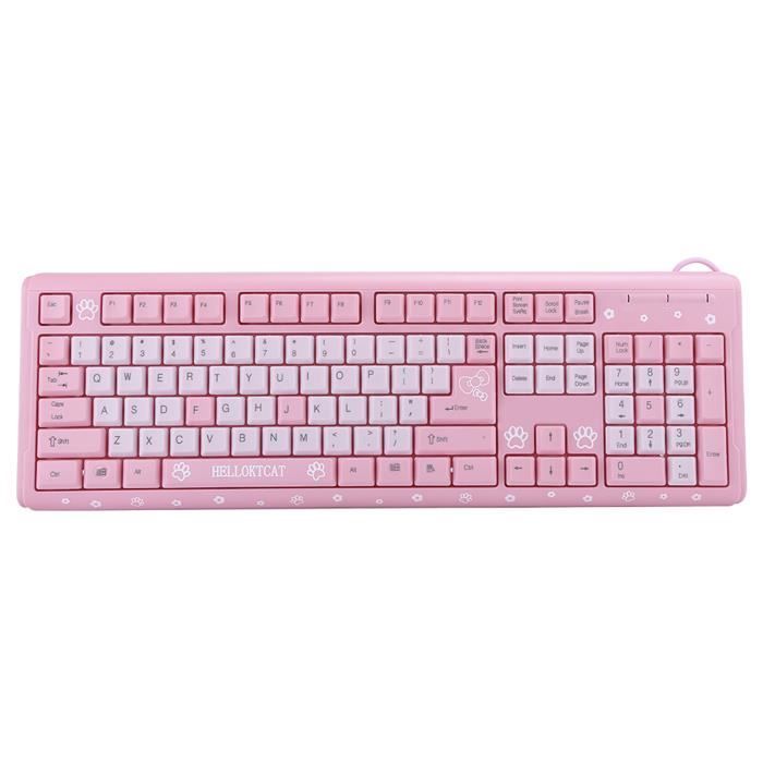 Clavier de Dessin Animé Mignon Ultra-Mince Filaire USB Universel pour Ordinateur Portable de Bureau à informatique clavier Rose
