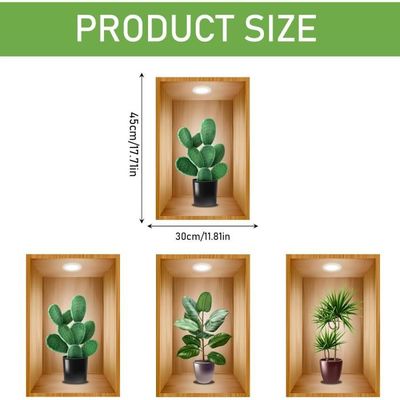 Sticker Mural 3D Plantes FANNAS - 22x43cm - Autocollant Trompe-l'œil Vase - Déco Salon/Cuisine/Chambre