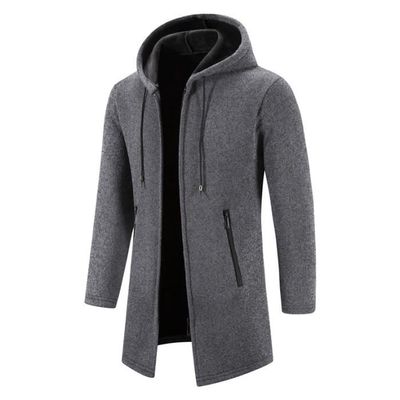 Seiveini Cardigan Homme Zippé Hiver Chaud à Capuche Long - Tricot Laine Épaisse Doublure Peluche