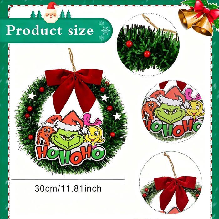 Couronne De Noël Pour Porte 30 Cm - Décoration Verte Avec Nœud Rouge Et Clochettes, Ambiance Festive
