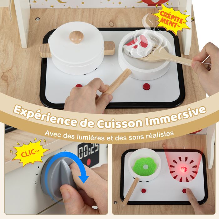 FIVMEN Cuisine de jeu en bois pour enfants avec cuisinière, micro-ondes, robinet, évier et accessoires de cuisine, jouet de cuisine pour enfants à partir de 3 ans, 65 x 24 x 85 FIVMEN Cuisine de jeu en bois pour enfants avec cuisinière, micro-ondes, robinet, évier et accessoires de cuisine, jouet de cuisine pour enfants à partir de 3 ans, 65 x 24 x 85