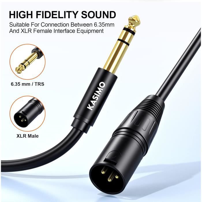 Câble XLR 10m Femelle Vers TRS Mâle 6.35mm - Symétrique Audio KASIMO Pour Micro Et Console