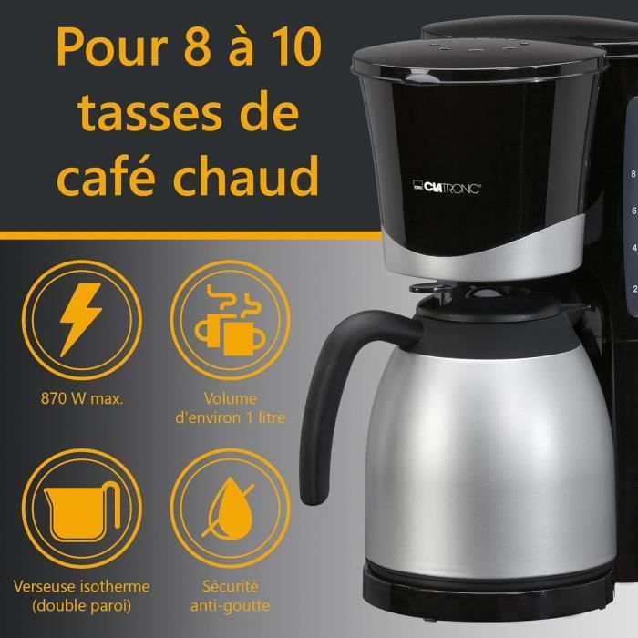 Clatronic Cafetière thermos Cafetière automatique pour 8-10 tasses
