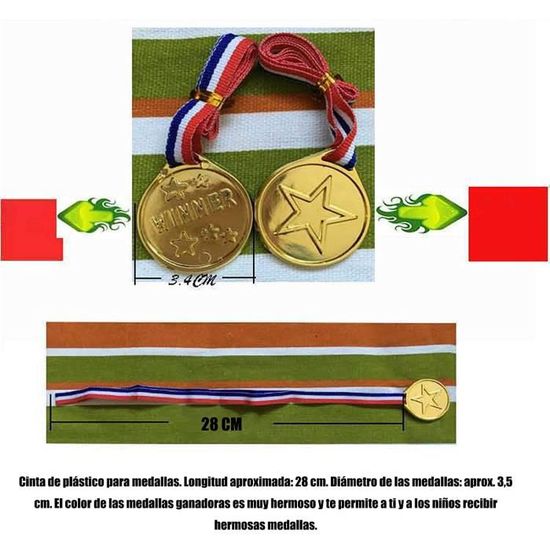 100 Médailles Enfant En Plastique - Récompenses Sport, École - Ruban Rouge/Blanc/Bleu