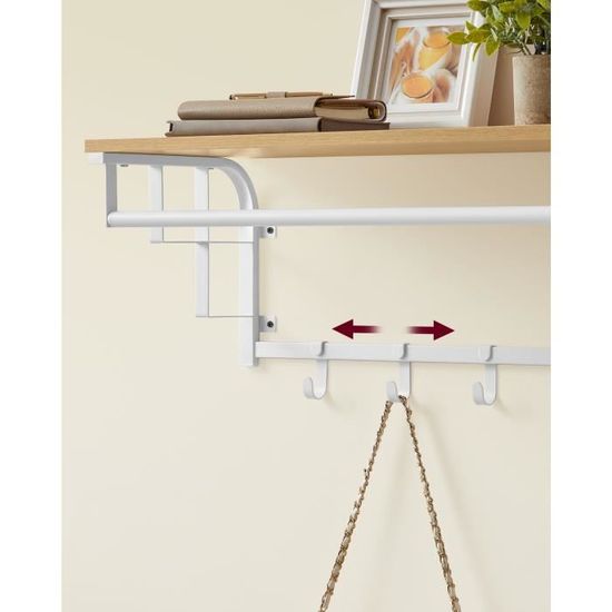 Porte-manteau Mural Avec étagère - 5 Crochets Cachés, Blanc, Bois Et Métal, 43,5 Cm - 7