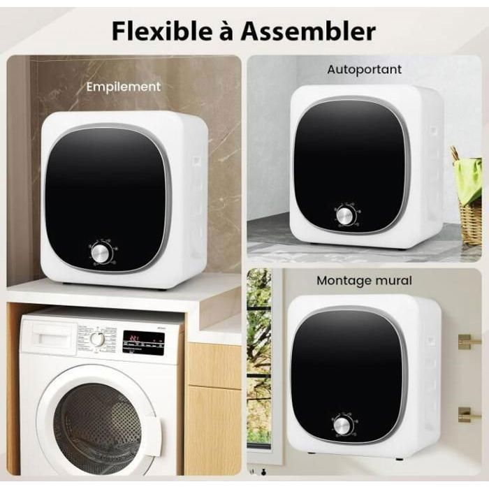 Sèche-linge Inox 4,5 Kg - 830 W - Filtration Multiple - 5 Programmes Avec Protection Contre La