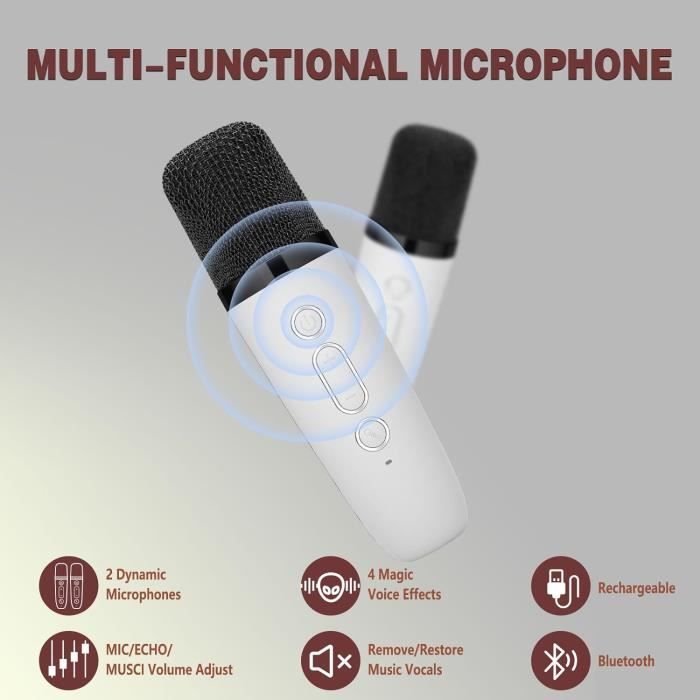Microphone karaoké Bluetooth sans fil - changeur de voix - kit karaoké -  pour enfants
