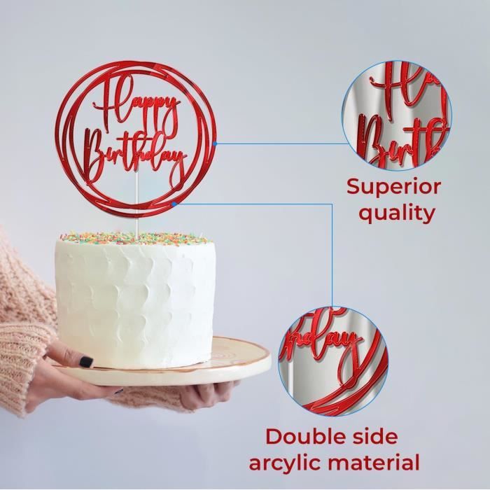 3 Décorations Gâteau 'Happy Birthday' Kryzalite® - Or, Argent, Rose Or - Acrylique Miroir