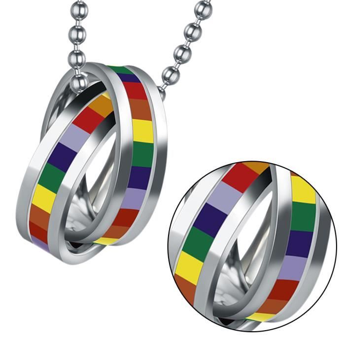 Collier arc en ciel couple bague en forme de cou pendentif homosexuel collier gay et lesbienne fierte chaine pendentif suspendu ar Achat Vente sautoir et collier Collier arc en ciel