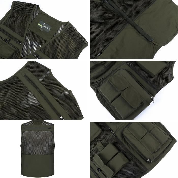 Gilet De Pêche Field & Stream – Taille L – Vert Tarmac – Dos Maille Et Multipoches
