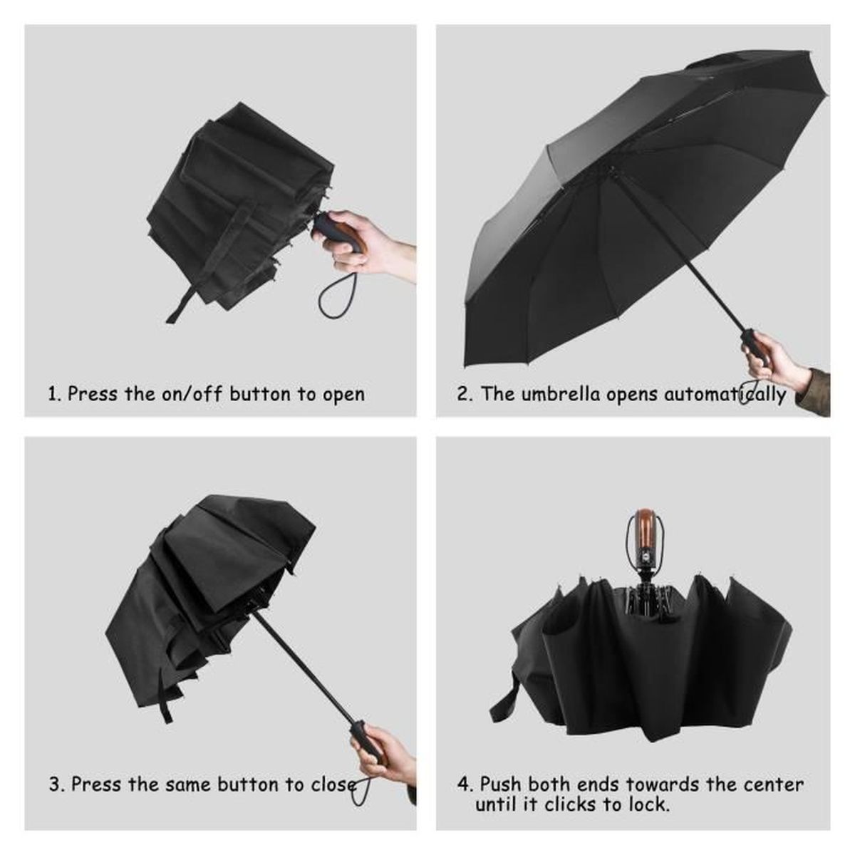 Parapluie Pliant /à Ouverture et Fermeture Automatique Compact et Facile /à Transporter avec 10 Baleines et Toile Coupe-Vent /étanche /à l/’Eau et aux Rayons UV Bleu 4