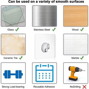 25 Crochets Adhésifs Extra Forts – Accroche Tout Sans Percer, Transparents, Pour Cuisine, Salle De Bain, Mur Et Plafond ! - 5