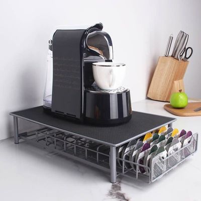 Organisateur Capsules Café Tiroir Blanc – Support Dosettes 36 Places – Compatible Nespresso/Dolce Gusto – Métal Antidérapant 30.5x31.5x10 Cm