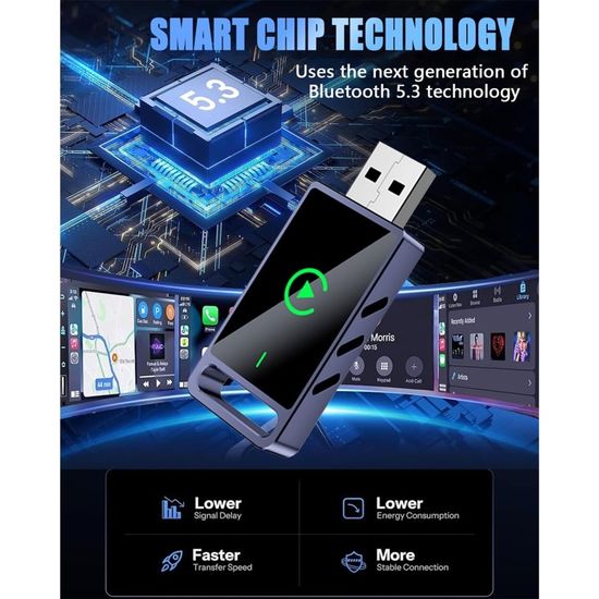 Adaptateur CarPlay Sans Fil Mini : Branchez, Oubliez, Roulez ! Connexion Auto, Compatible IPhone & Android