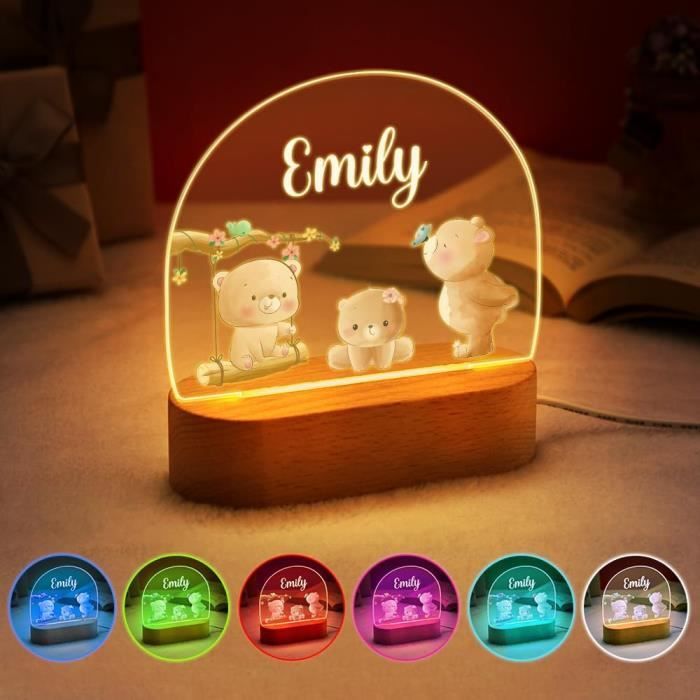 Veilleuse Personnalisée Avec Prénom - Lampe LED Douce En Bois, Cadeau De Naissance Ou Baptême - 7