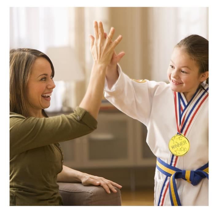 Lot De 24 Médailles à DIY – Rubans Rouges Et Bleus – 6,3 Cm – Récompenses Sportives Scolaires Concours – Fêtes Enfants