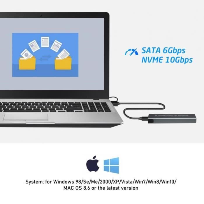 Acheter Boîtier SSD M2 boîtier NVME M.2 vers USB Type C 3.1 adaptateur SSD  pour double protocole NVME PCIE NGFF SATA