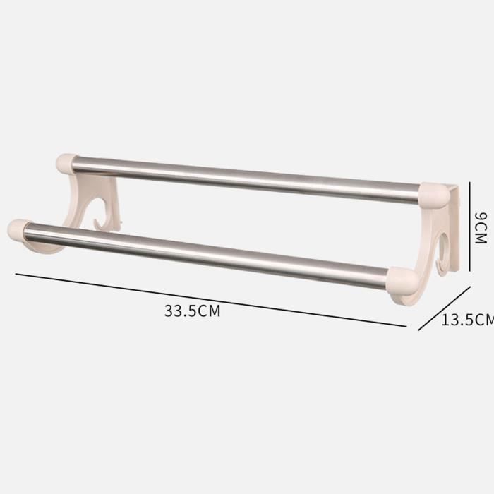 2 Barres Porte-Serviettes Adhésives Blanc 24,5cm - Support Sans Percer Pour Cuisine/Salle De Bain | Plastique Résistant