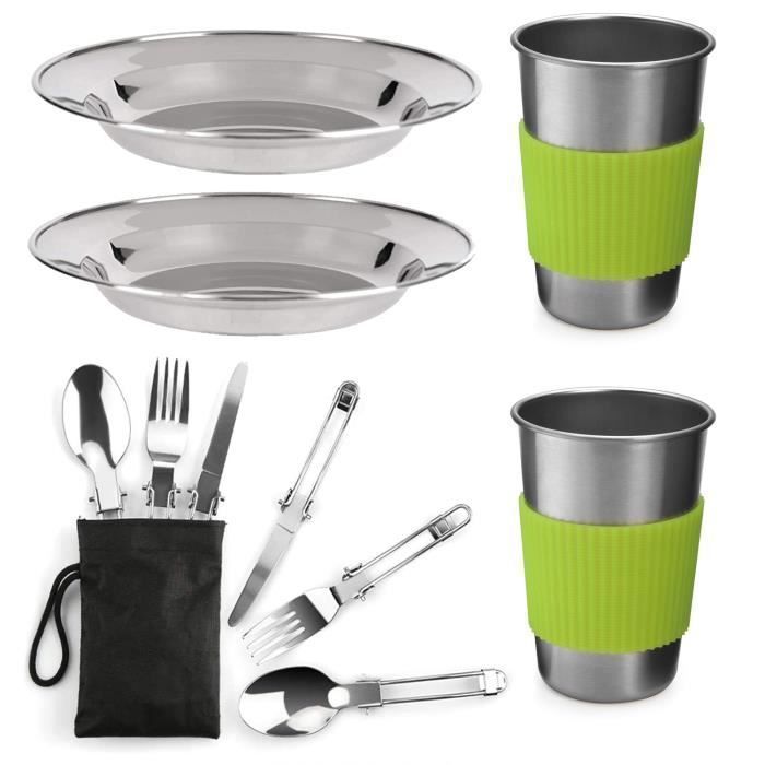 Couvert Pliable Set De Couverts Camping 9 Pièces Txeouse - Acier Inoxydable - Avec Sac De Transport - Fourchette, Couteau, Cuillère, Pailles... Set Couverts Portable
