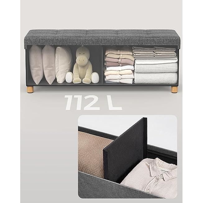 Costway tabouret pouf coffre boîte de rangement, coffre de rangement pliant  en tissu avec couvercle amovible assise rembourrée,pouf cube de rangement  repose-pieds (110x38x38cm, gris) - Conforama