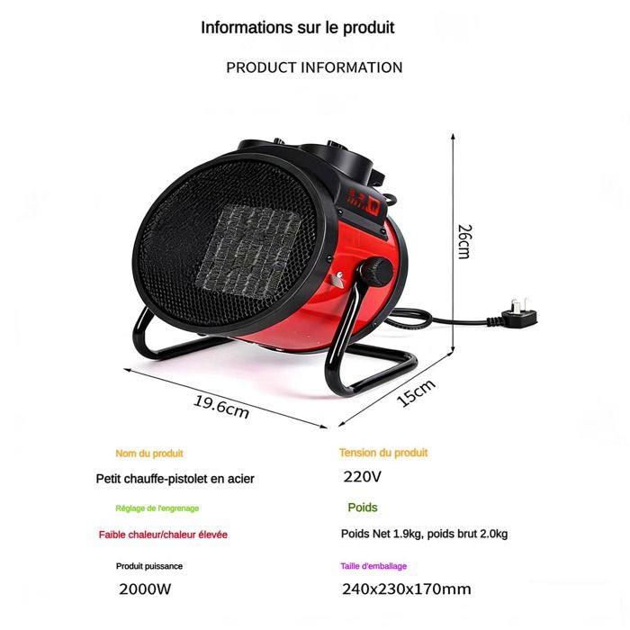 Chauffage électrique, 2000W, réglage du rapport, zone chauffée 20 m2 — free download