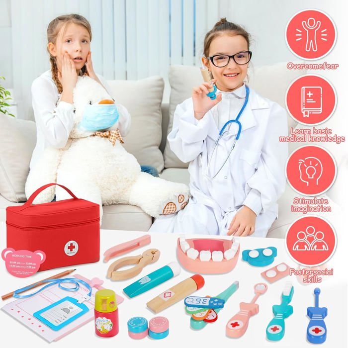 Malette Docteur Enfant,15 Pièces Kit de Médecin Étui de Transport Malette Docteur Enfant,15 Pièces Kit de Médecin Étui de Transport