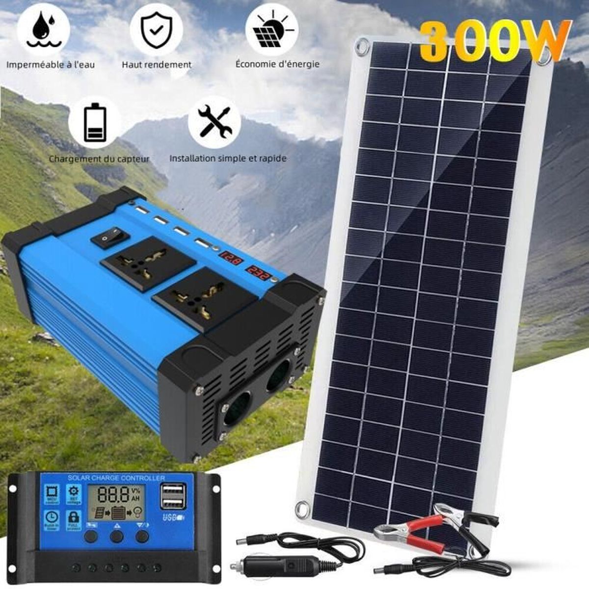 Kit Panneau Solaire 50W Monocristallin + Contrôleur 30A - Chargeur Solaire Pour Camping-car, Bateau, Camping
