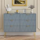 GOOBUY Commode à 6 Tiroirs 100cm, Meuble de Rangement Chambre, Motif de Ligne, Style Scandinave Elégant, 100 x 34 x 73cm, Bleu Gris