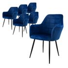 ML-Design Lot de 6 Chaises de Salle à Manger - Bleu Foncé - Style Rétro - Assise Rembourrée Aspect Velours - Pieds en Métal Noir
