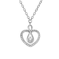 Collier en argent rhodié chaîne avec pendentif coeur au contour oxydes blancs et motif infini avec oxyde longueur 42+3cm